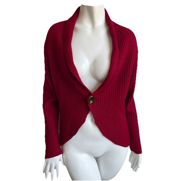 Vintage Talbots Cashmere Silk Ribbed Knit Y2K Cardigan Sweater Red M Holidays - Picture 1 of 15